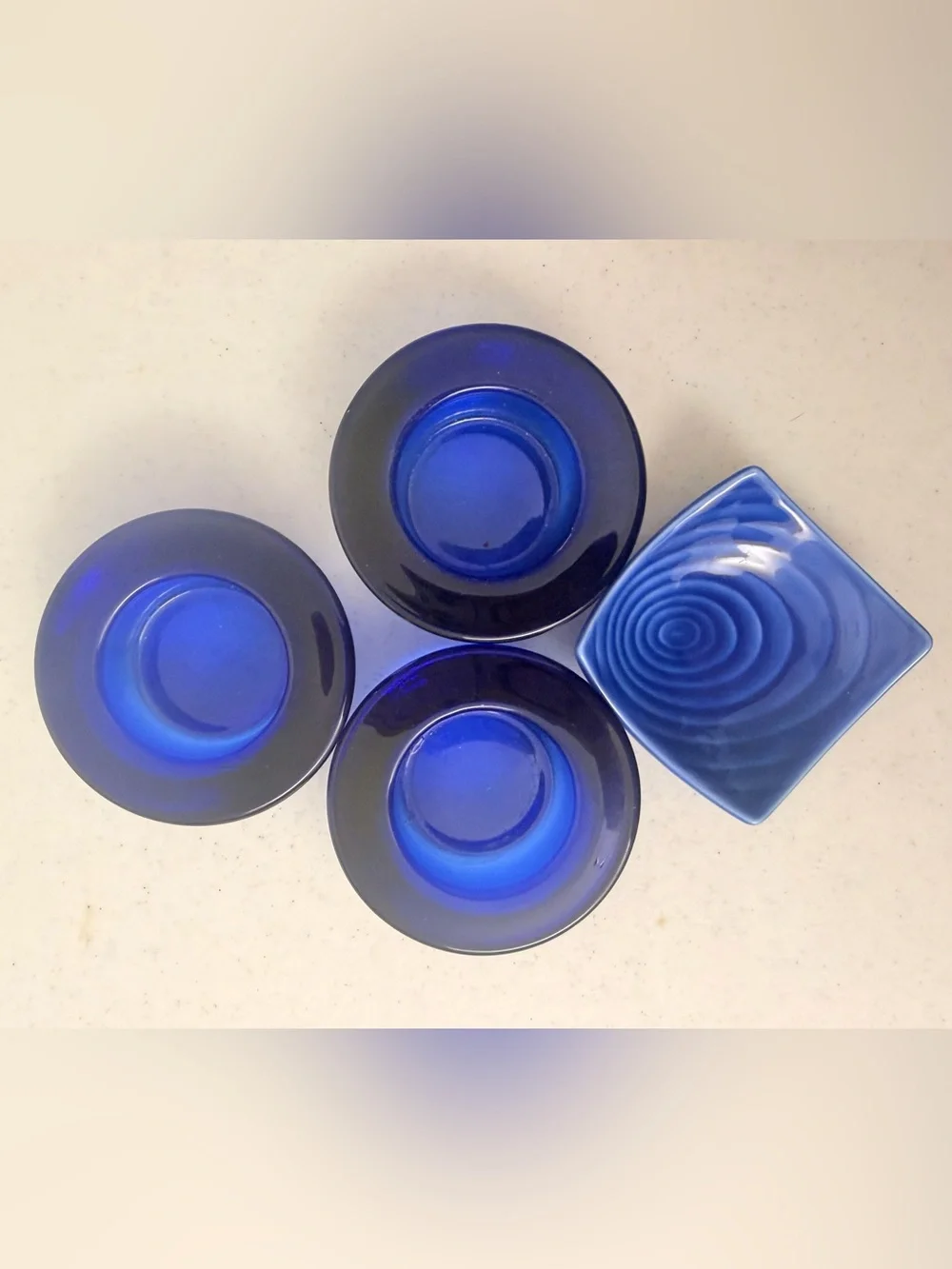 VTG Mixed Lot Cobalt Blue Glass Pinch Bowls & Kotobuki Japanese Ceramic Dish⁠